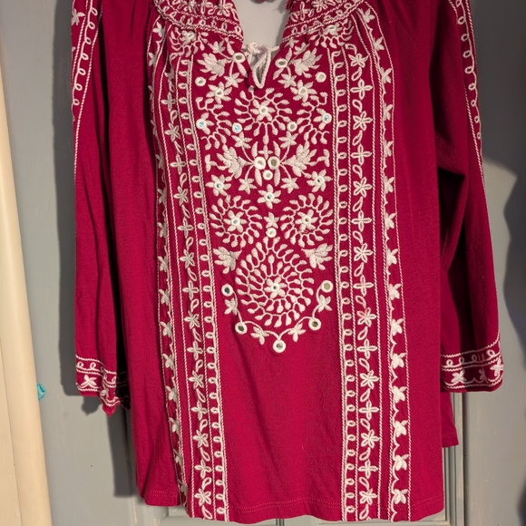 INC International Concepts Tops - INC International Concepts Red and White Embroidered Top